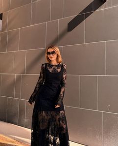 MANGO Black Lace Maxi Dress