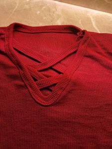 ✨ Chic Maroon Criss-Cross Ribbed Top ✨