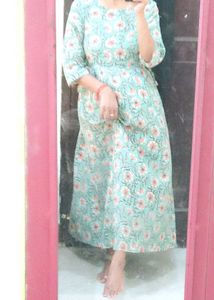 Janasya Gold L Size 100% Cotton Anarkali Kurta