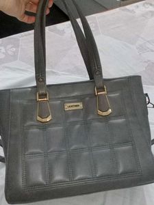 Gray Leather Tote Bag