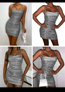 (Urbanic)Glittery Rhinstone Chain Ruched Dress