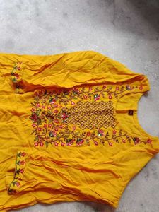 Yellow Embroidered Kurti Dress