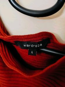 Cotton Red Ribbed Turtleneck Sweater Top Women