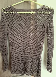 Brown Fishnet Long Sleeve Top