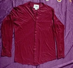 ZARA Burgundy Regular Fit Mao Collar Long Sleeve