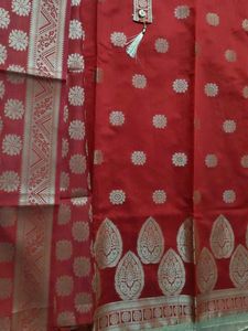 Red Banarasi dress material