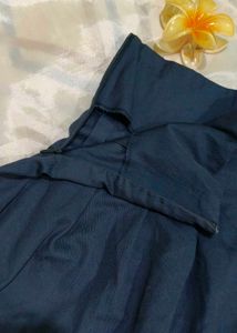 Navy Blue Pleated Mini Shorts