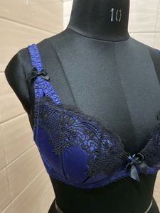 Vintage Imported Blue &amp; Black Lace Bra