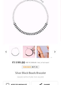 silver Black Beads Bracelet GIVA