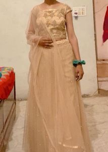 Weading Golden Lahnga Choli With Boatneck Blouse