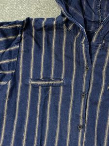 Navy Blue Striped Hoodie Style Shirt