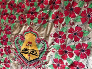Maa Durga face kantha saree with blouse piece