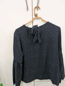 H&amp;M Navy Blue Polka Dot Top