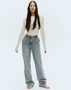 H&M ribbed knit boat neck top .