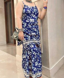 Blue Floral Print Spaghetti Strap Dress