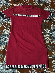Red &#39;NICE&#39; Print Dress