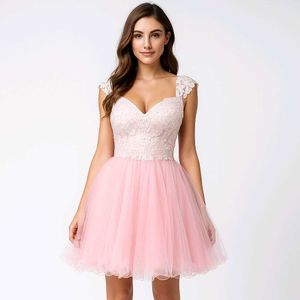 Pink Lace Tulle Party Dress