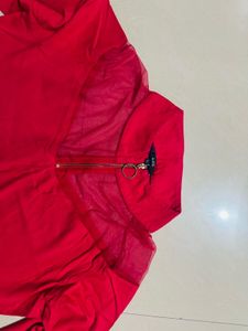 Elegant Red AJIO Dress with Zip Neck – ₹700 Only!
