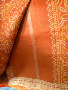 Orange Floral Print Saree with Blouse Piece
