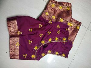 magenta maggam work blouse With Saree