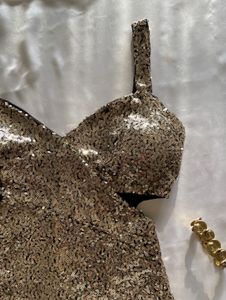 Golden Sequins Cut Out Top