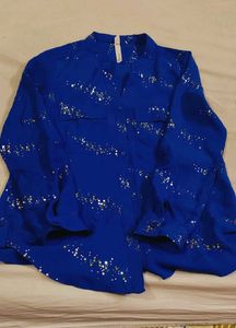 Navy &amp; White Diamond Print Tie Neck Blouse