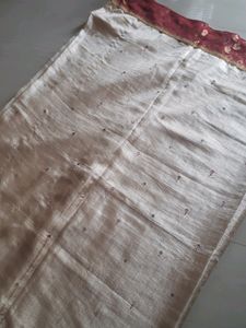 Light Cream Silk Saree With Marron Border