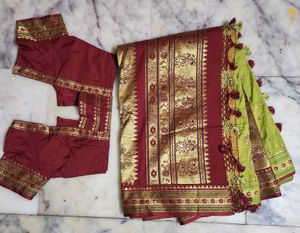 Green &amp; Gold Embellished Saree