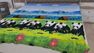 Super Soft Panda Print Velvet Double Bedsheet