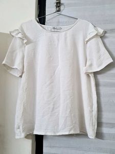 ZARA - White Ruffle Sleeve Top