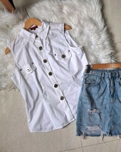 BURBERRY White Sleeveless Button-Up