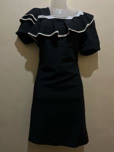 Korean Pintrest Black Dress with White Trim