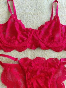 Red See-through Women Bra Set