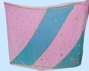 a beautiful pink and blue saree. party wear,light