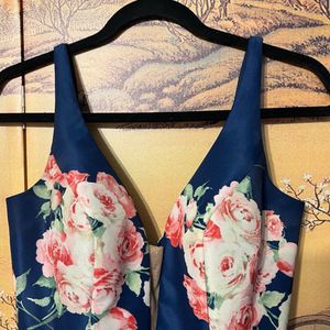 Sherri hill Navy Blue Printed Dress