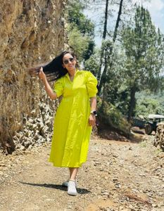 Yellow Poplin Midi Dress