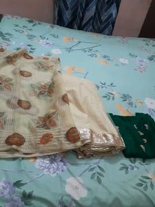 Green Embroidered Kurta , Net Plazzo And Dupatta