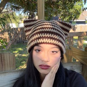 Striped Crochet cat Beanie