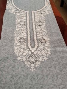 Cotton Embroidered Round Neck,Bottom Plain