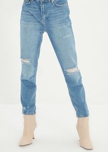 Women Mid Rise Blue Distressed Jeans