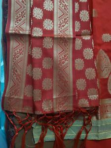 Red Banarasi dress material