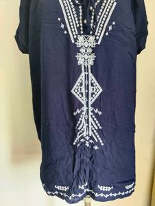 plus size Embroidered Navy Blue Top
