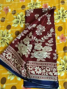 Maroon &amp; White Printed  cotton Saree