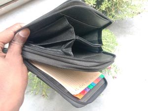 👜 Black Zipper Leather Pouch with Speaker Vent
