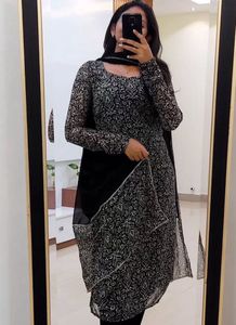 Black designer chiffion kurti set