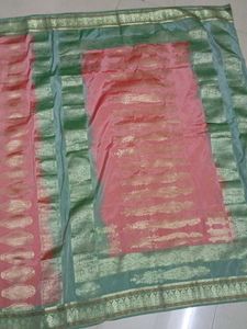 Elegant Peach & Green Saree