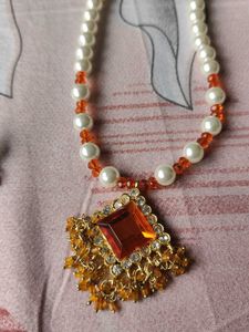 Beautiful orange and white stone-beads s