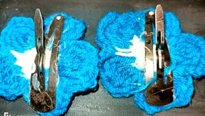 Blue Crochet Flower Hair Clips