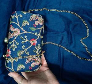 Blue Embroidery Clutch