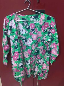 Floral Green Wrap Top